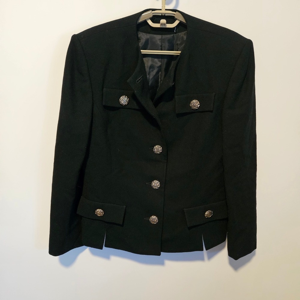 Vintage Herbert Grossman Blazer Jacket Size Black Wool Military Structured Union